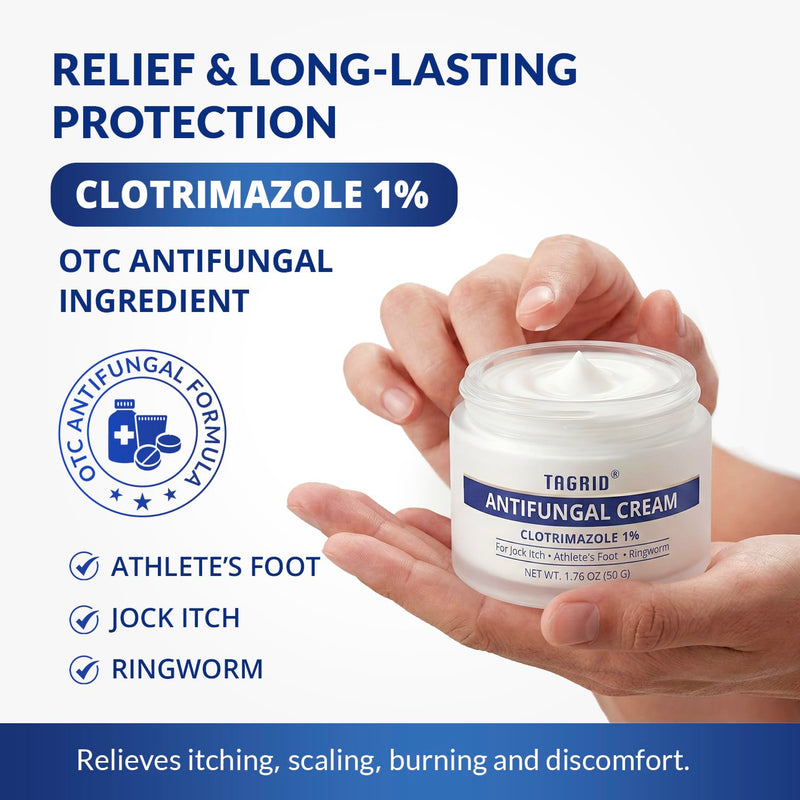 TAGRID NDC-Approved 1% Clotrimazole Antifungal Cream: Powerful, Non-Prescription Relief for Ringworm, Athlete's Foot, and Jock Itch - 50g - BeesActive Australia