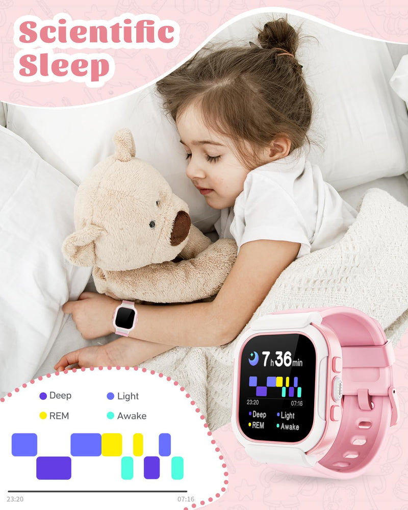 Cloudpoem Smart Watch for Kids Girls Boys, Kids Fitness Tracker Watch with Pedometer Heart Rate Monitor Sleep Tracker Alarm Clocks Puzzle Games Calculator IP68 Waterproof,Gift Pink - BeesActive Australia
