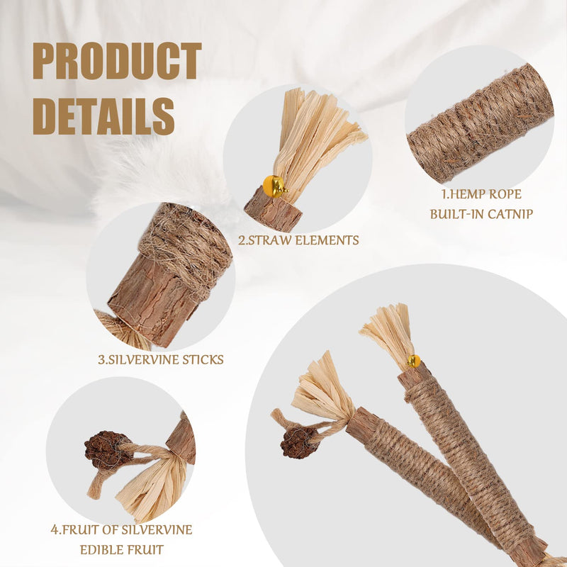 KINBOM 4pcs Cat Chew Toys Natural Silvervine Dental Chew Sticks Cleaning Teeth Chew Catnip Toys for Treat Lick