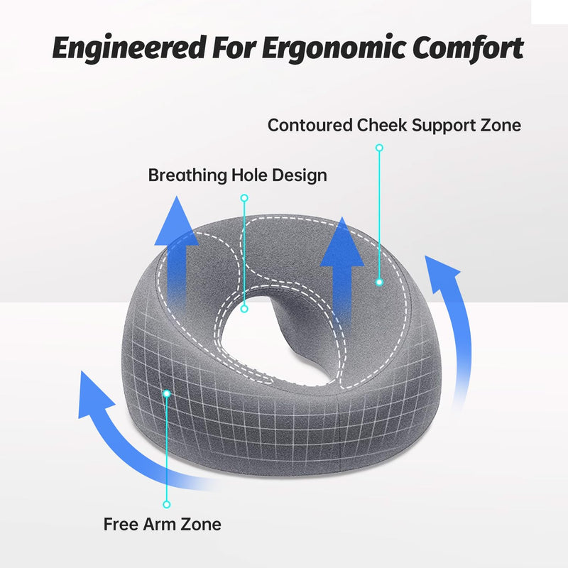 Face Down Pillows for Massage Table, Massage Headrest for Bed, Face Cradle for Spa, BBL Pillow After Surgery Post Eye Surgery Recovery & Vitrectomy Recovery Equipment Removable Cover Grey - BeesActive Australia
