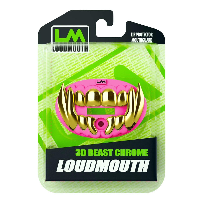 Loudmouth Football Mouth Guard - 3D Chrome Beast Football Mouthpiece, Fits Adult & Youth Ages 5+, Accessories Mouth Guard (3D Chrome Beast - Fluorescent Pink)