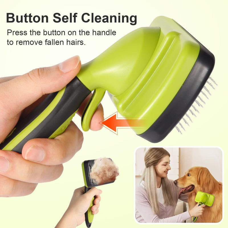 Pack of 3 pet dog brush, cat brush, dog brush, long hair, stainless steel dog brush, undercoat, undercoat brush, double-sided, short hair curry comb for dogs, fur change helper for dogs (green) Green - BeesActive Australia