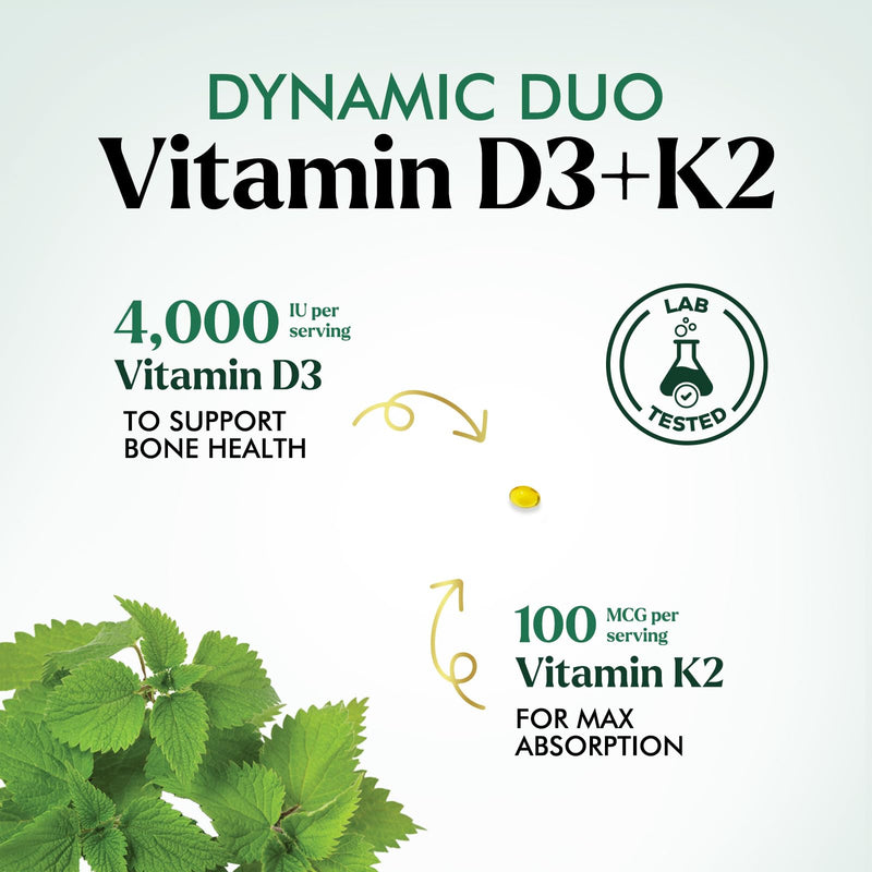 Vitamin D3 K2 - High Potency Vitamin D3 + K2 - 2-in-1 Complex Vitamin D & K2 (MK7) Supplement - Gluten Free - Bone & Immune Support - Vitamin D3 4000 IU Per Softgel - Bottled in the USA - 240 Softgels 240 Count (Pack of 1)