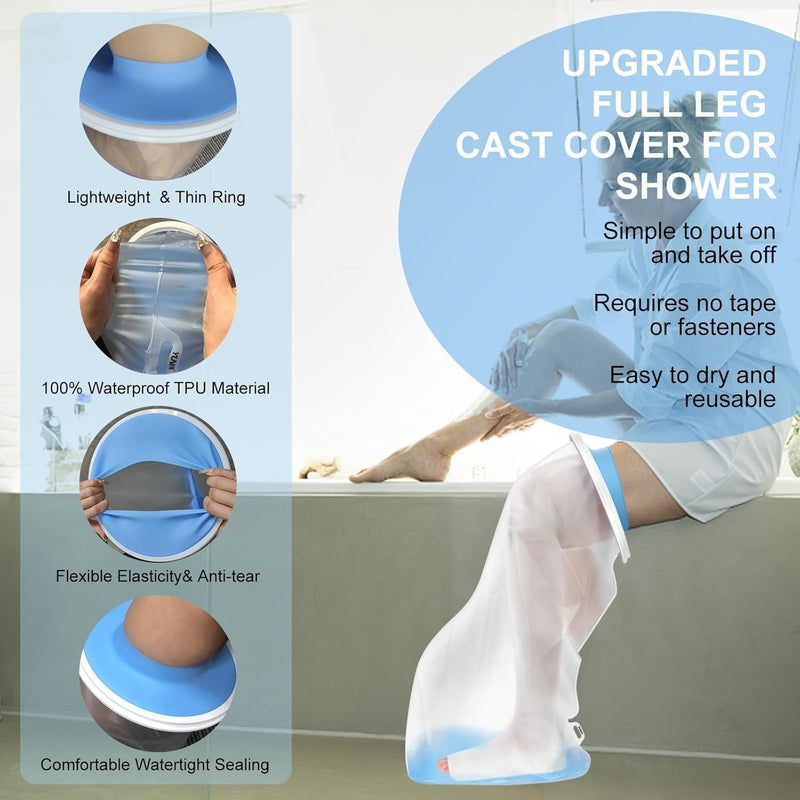 YUNCHI Upgraded Extra Wide Full Leg Cast Cover for Shower after Knee Surgeries with Non-Slip Bottom for Leg Wounds, Bandage, Large Cast, Knee Immobilizer/Brace, Walking Boots, Reusable NEW-Extra Wide-Full Leg - BeesActive Australia