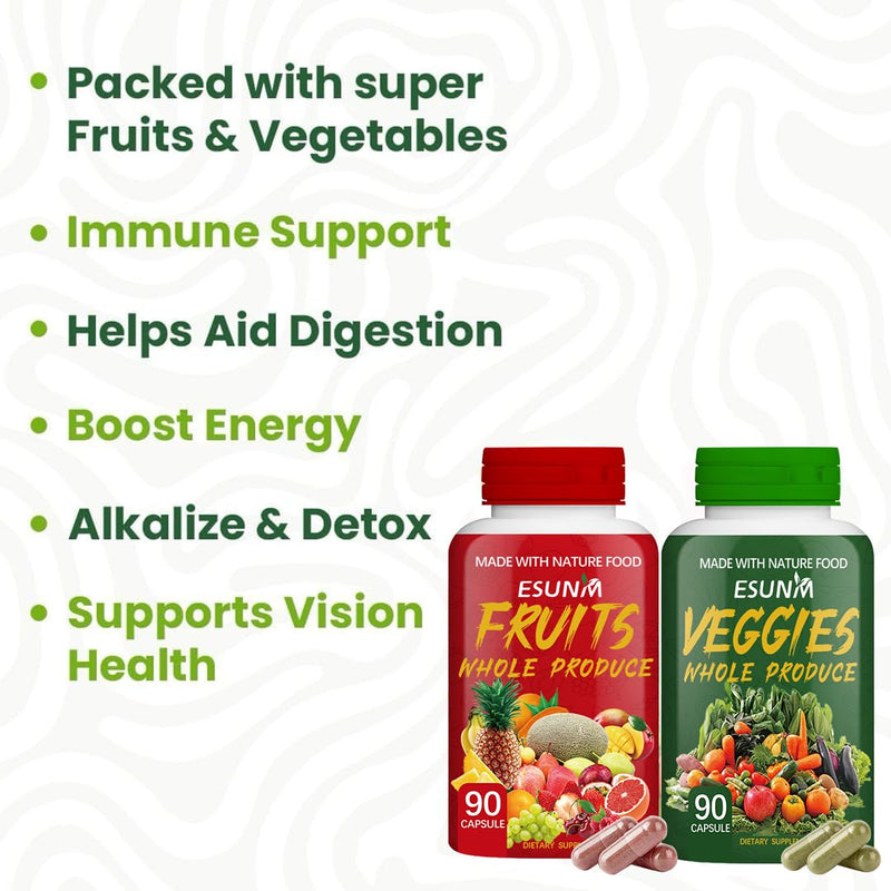 ESUNM Fruits and Veggies Supplement - 90 Fruit and 90 Veggie Capsules - Supports Energy Levels, High Lycopene, Vitamins & Minerals - 90 Count (Pack of 2)