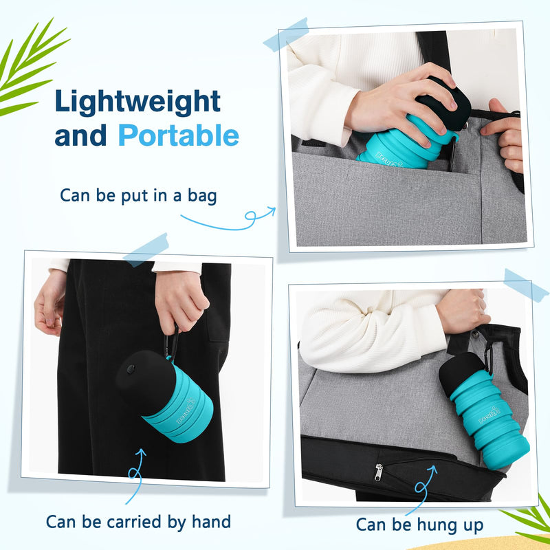 Pecute Dog Water Bottle Portable, 29oz Dog Foldable Water Bottle with Folding Bowl, Carabiner Clip, 5 Levels Capacity, 100% Food Grade Silicone, Dog Water Bottle for Outdoor Walking, Hiking, Travel Light Blue - BeesActive Australia