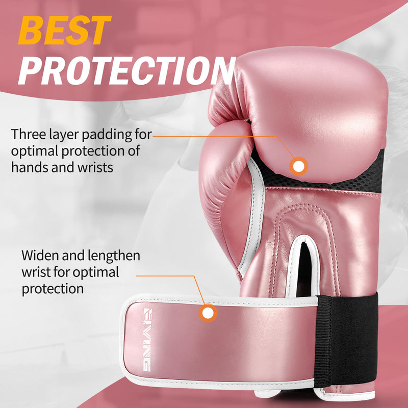 FIVING Women's Pro Style Boxing Gloves for Training Muay Thai Ladies for Sparring,Fighting Kickboxing Good for Punch Bag,Focus Pads and Double End Ball Punching Pink 14 oz