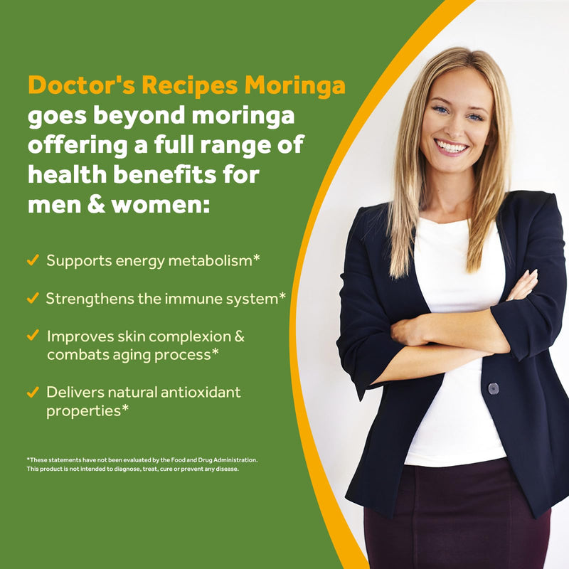Doctor's Recipes Moringa, Complete Green Superfood, 240 Vegan Caps | Moringa Oleifera, Natural Antioxidant Support, Powerful Phytonutrients, Non-GMO, No Caffeine, No Soy, No Gluten 240 Count (Pack of 1)