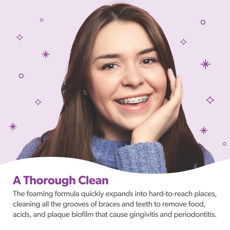 EverSmile OrthoFoam Braces Cleaner ‚Äî Brushable Foam Whitens Teeth, Eliminates Bacteria, Fights Plaque and Bad Breath ‚Äì Cleans Under Metal, Ceramic, Clear Brackets and Wires ‚Äì 50ml 1.69 Fl Oz 1 Pack