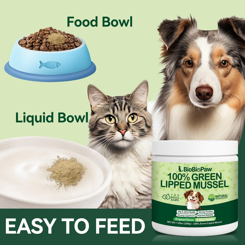 Pure Green Lipped Mussel Powder for Dogs & Cats 100% New Zealand Sourced Supports Hip & Joint Flexibility, Mobility, Tendons & Muscle Strength 200 Grams Made in USA