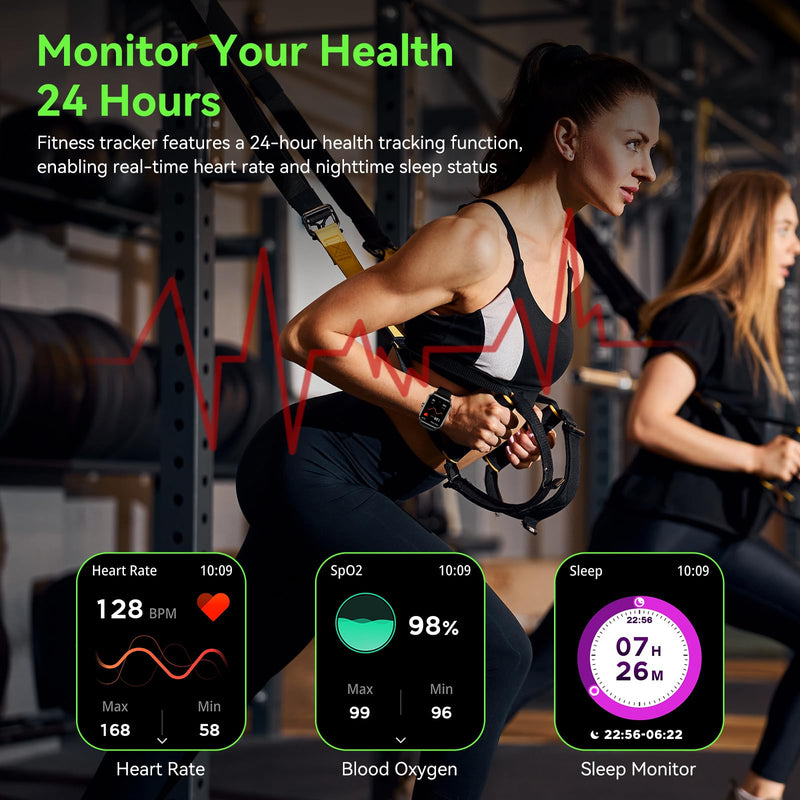 Smart Watch for Men Women, 1.85" HD Fitness Tracker with Bluetooth Calls, 5 ATM Waterproof, 130+ Sport Modes, 24/7 Heart Rate/Sleep Monitor, Pedometer, Calories, Smartwatch for Android iOS (Black) Black