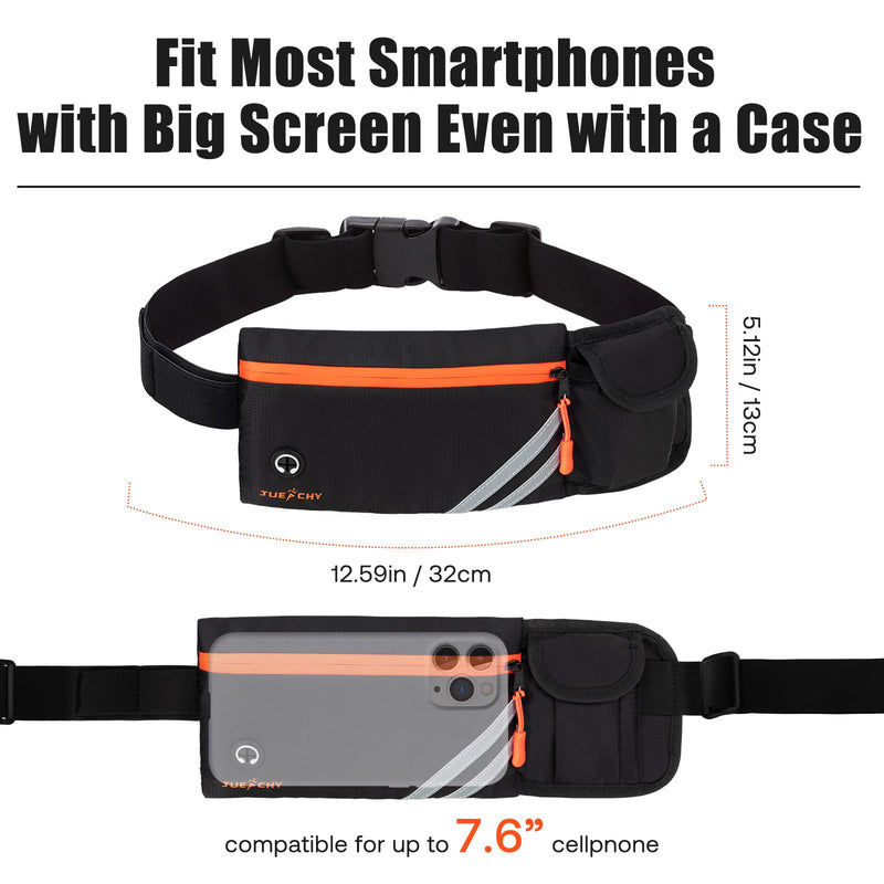Running Belt with Water Bottle Holder: Detachable Bottle Pouch - Slim Running Belt - Large Capacity No Bounce for Walking(Bottles NOT Included) Black