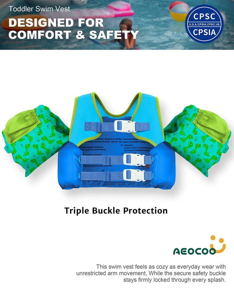 AEOCOO Puddle Float Jumper 20-30-50-60-70 Pounds, Toddler Swim Vest for 1-3-5-6-9 Years Old, Pool Floats with Swimming Arm Floaties Swim Jacket & Water Wings for Kids Swimmies, Boys, Girls, Niños Dinosaur Fit 1-3-5 Years, 20-30-50 Pounds - BeesActive Australia