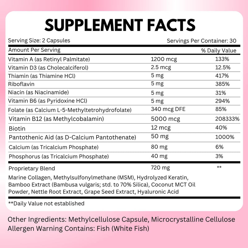 Vitamin B12 with Hyaluronic Acid and Collagen - 25000 mcg B12 Complex, 60Ct | Maximize Absorption & Energy - Folate, B1, B2, B3, B6, B7, B12 Vitamins 5000 mcg Methylcobalamin - Gluten Free 60 Count (Pack of 1)
