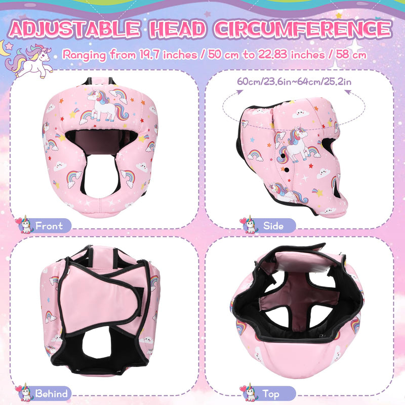Boxing Headgear and Gloves Set for Kids 6oz Boxing Gloves and Wrestling Headgear Sparring Equipment for Boxing Kickboxing Muay Thai BJJ Karate Training Pink Unicorn