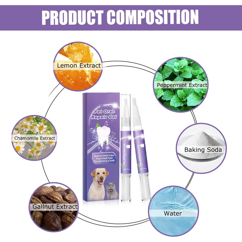 4 Piece Pet Oral Repair Gel Pen for Dogs, Pet Oral Restoration Whitening Gel Cleaning Pen for Pet Toothbrushes, Pet Dental Cleaning Pen for Oral Care of Pets