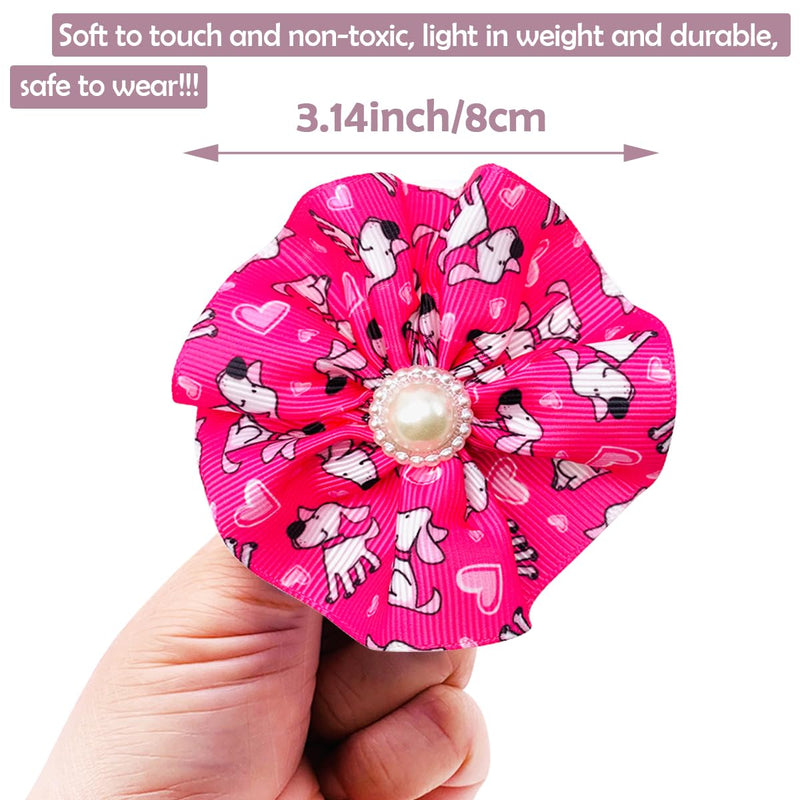 12pcs Small Dogs Collar Flowers Pink with Beads for Valentine's Day for Puppy Doggy Cat Kitten Rabbit Bunny Grooming Attachment Embellishment - BeesActive Australia