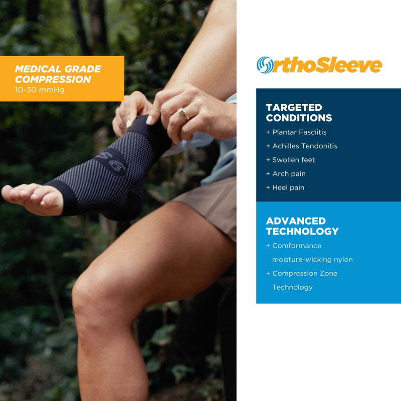 OrthoSleeve FS6 Foot Bracing (Single Sleeve) treats Plantar Fasciitis, Achilles Tendonitis and relieves heel pain in a soft, moisture-wicking fabric Medium Natural