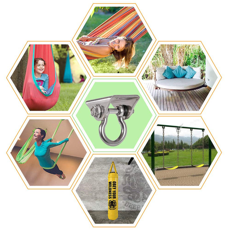 Set of 2 Heavy Duty 180° Swing Hangers, Stainless Steel Swing Hook for Ceiling Wooden Porch Swing Hanging kit Playground Gym Rope Boxing Bag Hammock Chair Yoga Swing Mount 1000 lb Capacity 2 Pack