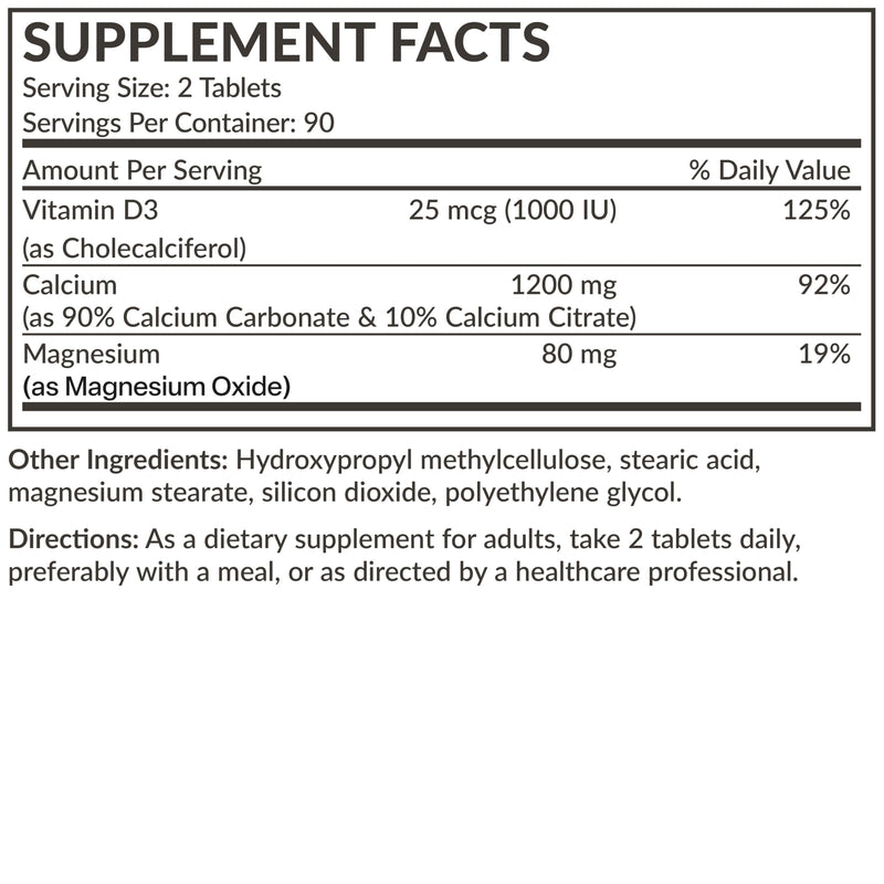 Futurebiotics Calcium 1200 mg + D3 1000 IU Sustained Release, 180 Tablets | 80 mg Magnesium, Bone & Joint Health Support, Vegetarian, Non-GMO, Gluten-Free & Soy-Free 180 Count (Pack of 1)