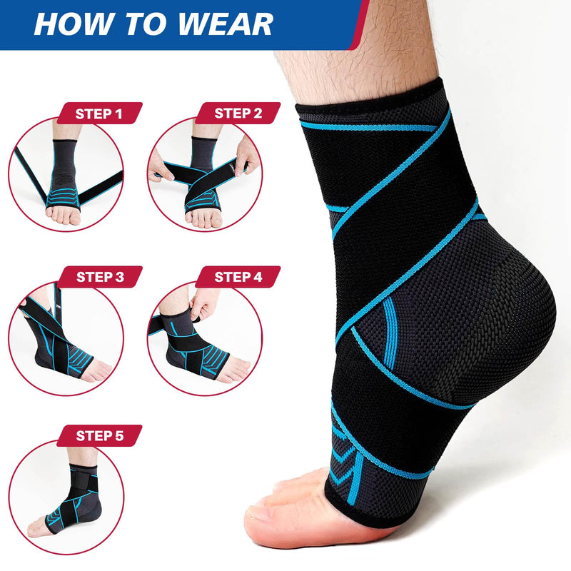 Ankle Brace for Sprained Ankle, Plantar Fasciitis & Achilles Tendonitis Relief, Heel Support with Strap for Men Women, Compression Wrap for Foot Swelling(Single, Medium) Blue 1