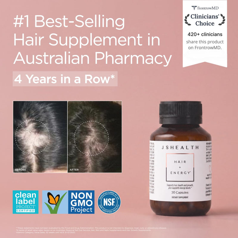 JSHealth Hair Growth Vitamins for Women. Hair + Energy with Kelp Iodine and Zinc. Supports Thickness, Strength, Energy. Nutritionist-Formulated (30 Capsules) | Hair Vitamins for Women and Men, Zinc and Iodine Hair Supplements for Hair Growth