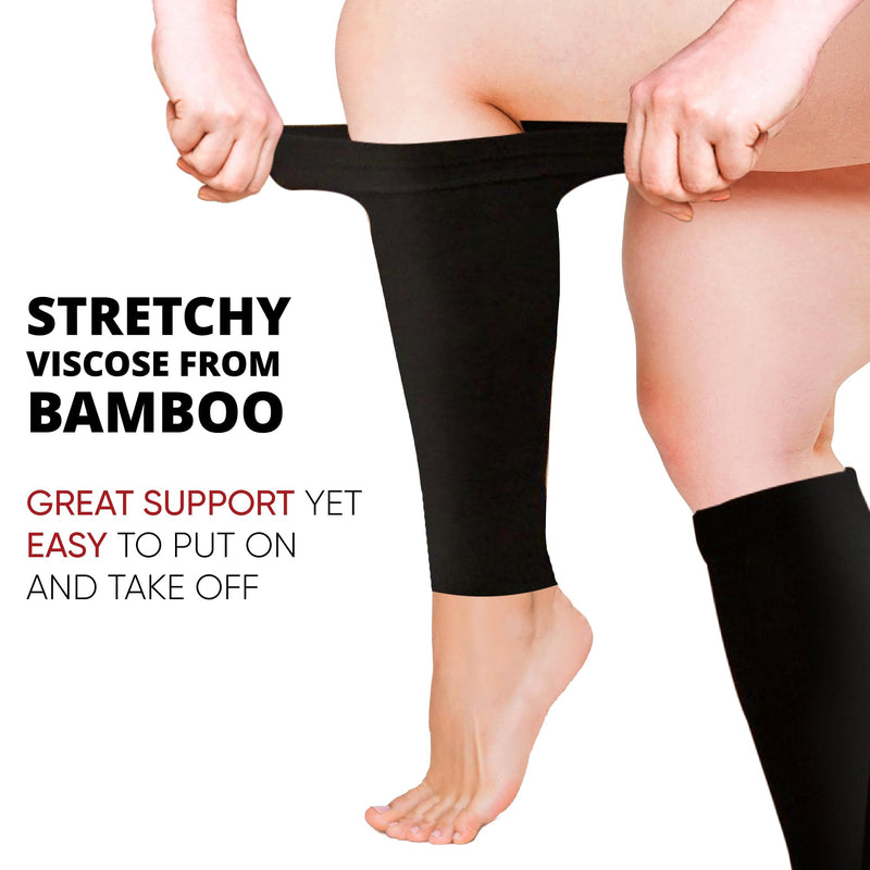BAMS Plus Size Calf Compression Sleeve for Women & Men, Viscose from Bamboo Extra Wide Leg Support for Shin Splints, Leg Pain Relief and Support, Swelling, Travel (Calf Black, XL) X-Large - BeesActive Australia