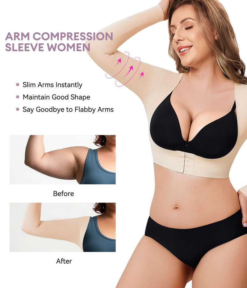 YERKOAD Arm Shapers for Women Flabby Arms Post Surgery Compression Sleeves Arm Faja Front Closure Shapewear Tops Medium Beige
