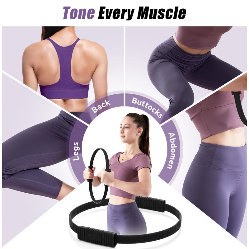 Pilates Ring Circle, 14" Magic Circle Pilates Rings for Focusing on Toning Inner Thighs, Arms, and Core, Fitness Exercise Ring Workout Ring for Yoga and Pilates Black