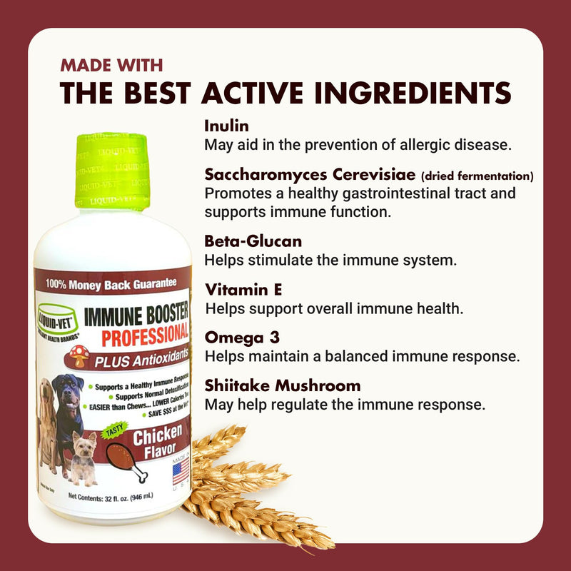 Liquid-Vet Immune Support for Dogs – Antioxidant Protection & Gut Health – Inulin, Beta-Glucan & Omega-3s / Fish Oil & More! - Made for Picky Eaters Chicken 32 Fluid Ounces