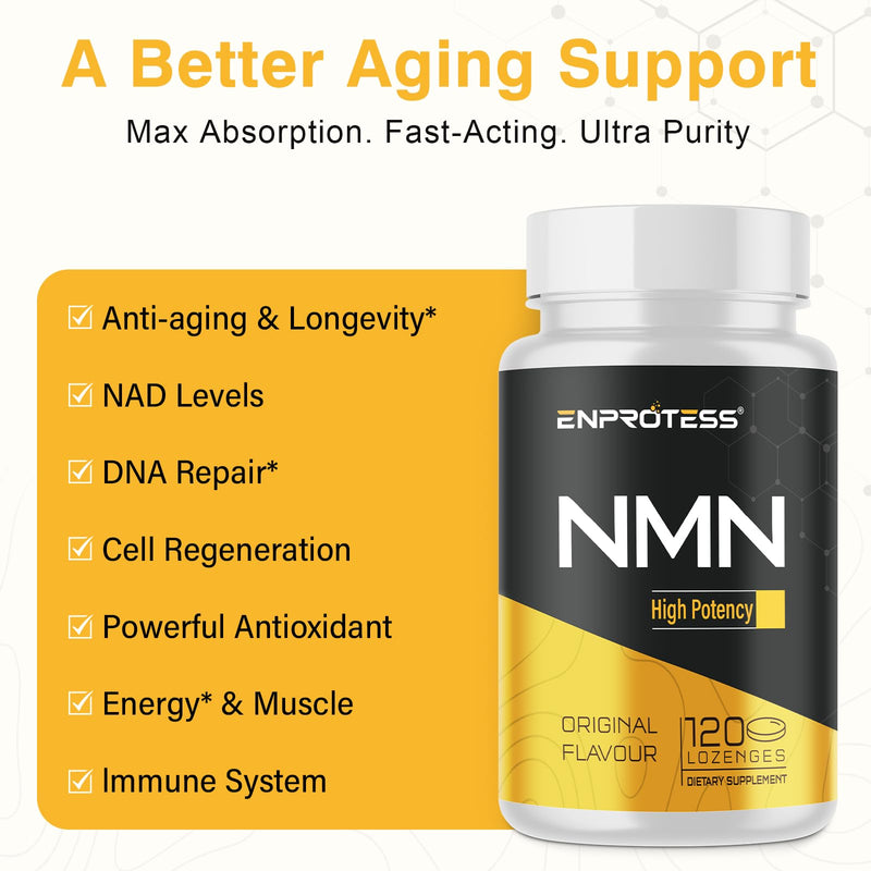 Sublingual NMN 500mg, NMN Supplement（120-Day Supply）, 99% Pure, 120 Lozenge | Max Absorbency & Fast-Acting NMN (Nicotinamide Mononucleotide) for NAD, Cell, Immune, Energy, Muscle, Anti-Aging & Longevity 120 Count (Pack of 1)