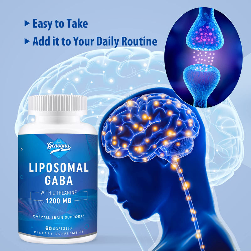 Liposomal GABA with L-Theanine 1200mg Supplements 1 Pack for Adults | High Bioavailable Capsules, 60-day Supply 60 Count (Pack of 1)