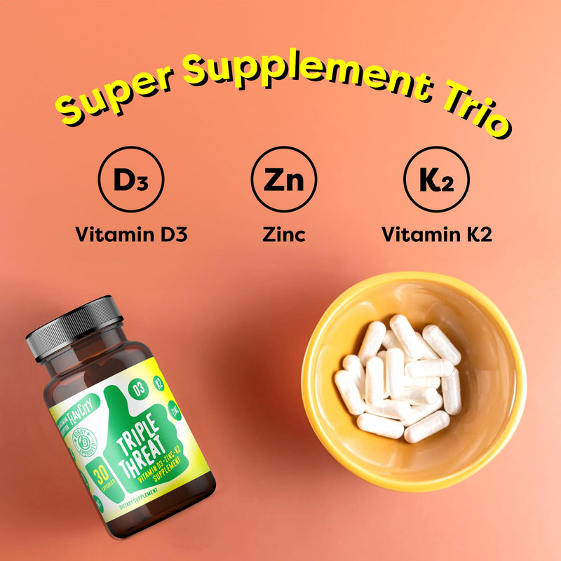 FlavCity Vitamin D3, K2 & Zinc - Triple Threat Supplement - Daily or Seasonal Immune Support - Vitamin D with K2 for Enhanced Absorption - Promote Healthy Bones & Skin (30 Capsules) Triple Threat Vitamin D