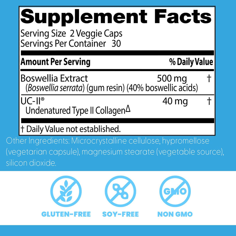 Doctor's Best BioAvailable Boswellia + UC-II, Supports Joint Health, Non-GMO, Gluten Free, Soy Free 60 Veggie Caps - BeesActive Australia