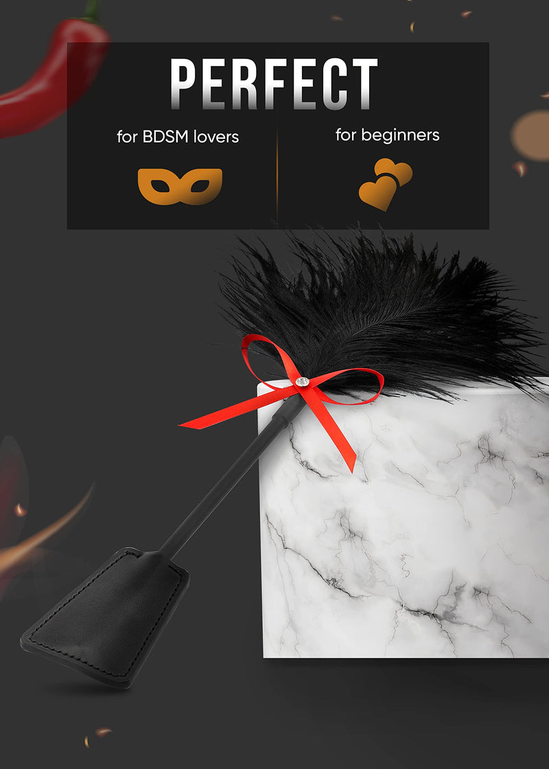 Black BDSM Flogger Feather Crop & Spanking Paddle Set Adult Play Collection floggers and paddles and whips sex - BeesActive Australia