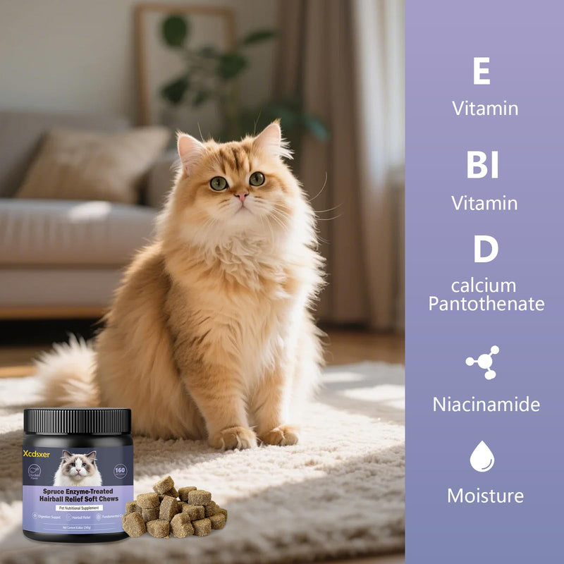 Hairball Control Soft Chews for Cats, Chicken Flavor - Reduces Hairballs & Shedding, Supports Skin & Coat Health, with Apple Pomace & Psyllium Husk, for All Ages 1