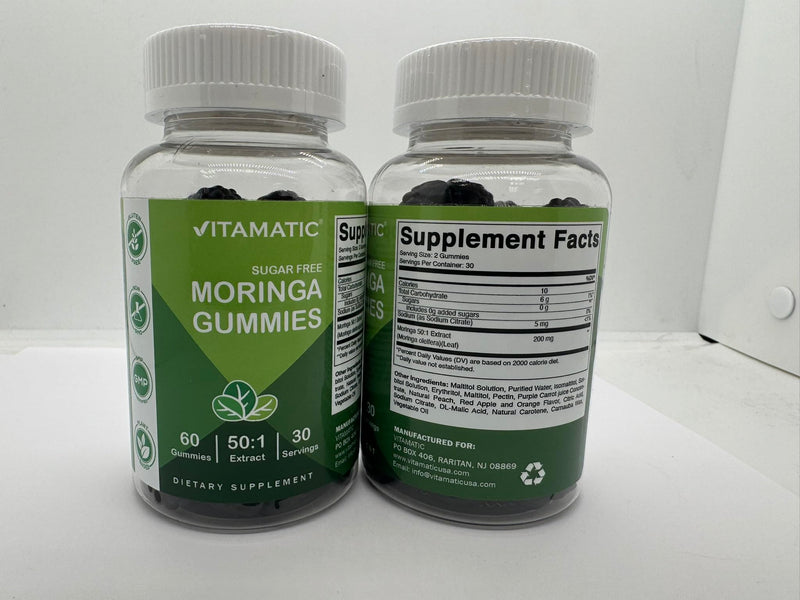 Vitamatic Moringa 200 mg Gummies – Sugar-Free – Green Superfood – Pectin-Based, Vegan, Non-GMO – 60 Gummies 60 Count (Pack of 2)