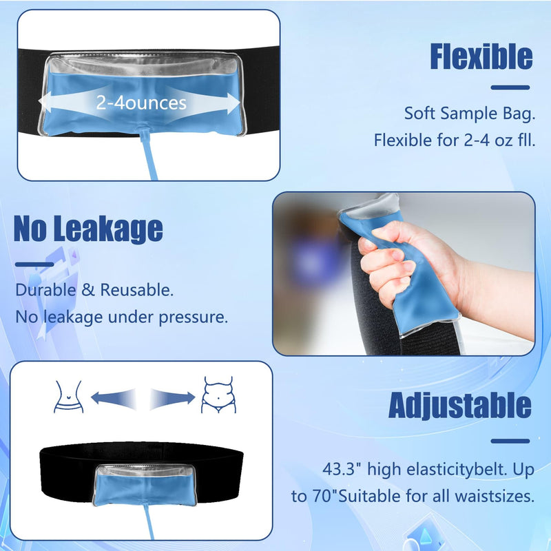 Concealed Urine Sample Kit - Adjustable Belt + Temp-Control Bag (2-4oz) & Silicone Funnel (Black, Short) Black - BeesActive Australia
