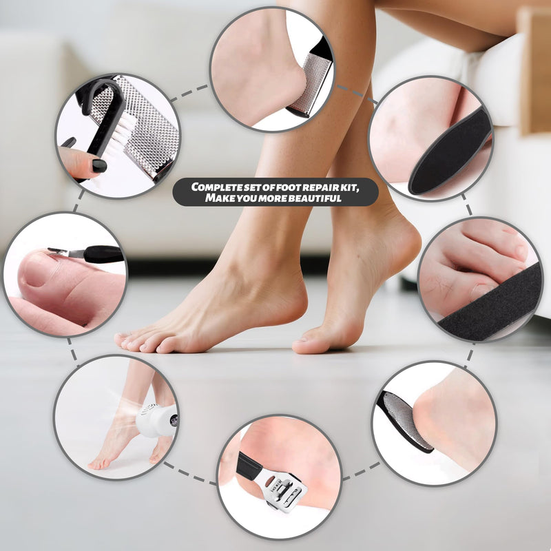 Electric Feet Foot Callus Remover Equipped with A Vacuum System Foot Scrubber 17 in 1 Professional Foot Care Tool Ipx6 Waterproof Rating for Removing Hard Cracks Dryness and Dead Skin (White) White - BeesActive Australia