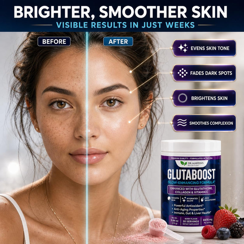 6970mg Glutathione Powder for Skin Brightening, Collagen & Vitamin C | Berry Flavor Drink Mix, L-Glutathione, Fades Dark Spots, Anti-Aging Antioxidant, Clear Skin Supplement for Women, 30 Servings