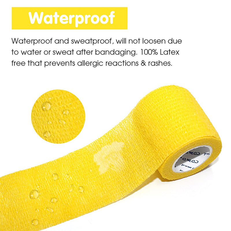 Self Adherent Cohesive Bandage Latex FDA Approved 3" x5 Yards First Aid Bandages Stretch Sport Athletic Wrap Vet Tape for Wrist Ankle Sprain and Swelling,Yellow(12 Rolls) 12 Count (Pack of 1) Yellow - BeesActive Australia