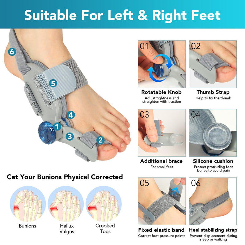 Bunion Corrector for Women & Men Big Toe, Upgraded Big Toe Straightener Bunion Fix with Adjustable Knob, Separator Reliefer with Soft Gel Pad for Left/Right Feet (Gray 1Pcs) Gray1 - BeesActive Australia