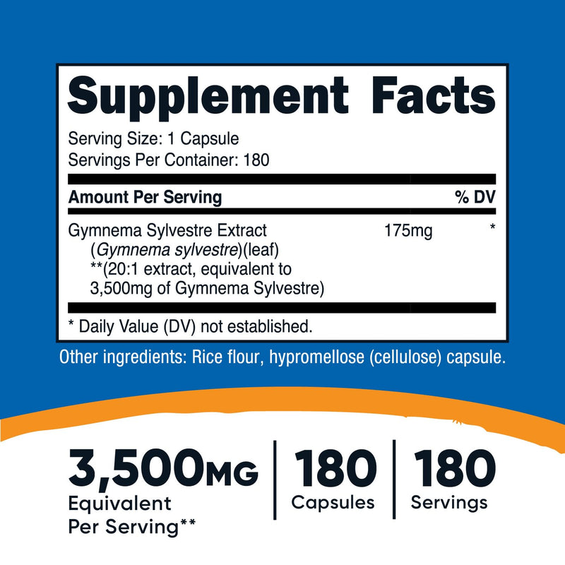 Nutricost Gymnema Sylvestre 3,500mg (20:1 Extract) from 175mg, 180 Capsules - Non-GMO, Gluten Free, and Vegetarian Friendly - BeesActive Australia