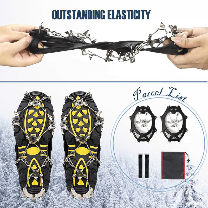 Crampons for Hiking Boots and Snow Shoes, Sportneer 19 Spikes Stainless Steel Anti-Slip Climbing Crampons, Boot Chains and Footwear Traction Microspikes for Hiking Walking Mountaineering Climbing Black X-Large - BeesActive Australia