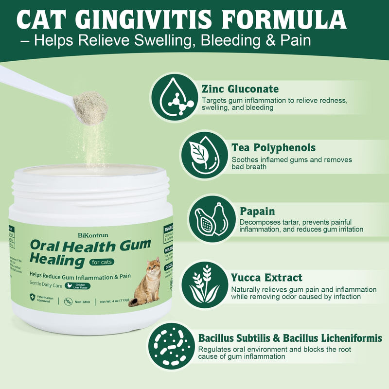 Oral Health for Cats, Cat Gingivitis Treatment, Reduce Gum Inflammation, Redness & Pain, Combats Gum Disease, Natural Plant-Based Active Formula, Cat Oral Care, Gums Health Treatment, 4 oz (113g)