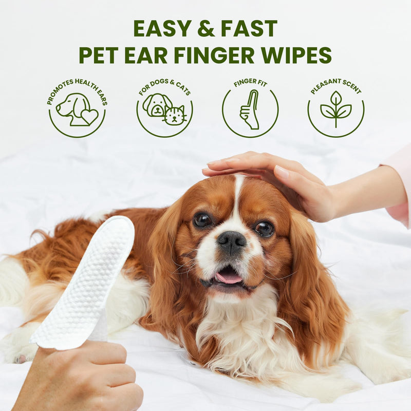 Ear Finger Wipes for Dogs & Cats, Thicker Dog Ear Cat Ear Wipes, Natural Relief Cat Ear Cleaner Dog, Effectively Remove Ear Wax for Dog Kitten Rabbit, Fresh Aloe Scent Deodorizing, 50 Count - BeesActive Australia