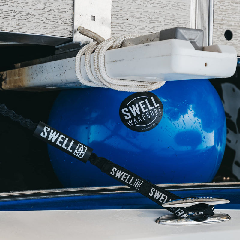 SWELL Wakesurf - Bungee Dock Line 6 Ft. - Adjustable Length Webbing, Shock Absorbing Cord Protection Boat Tie Fender Rope Black