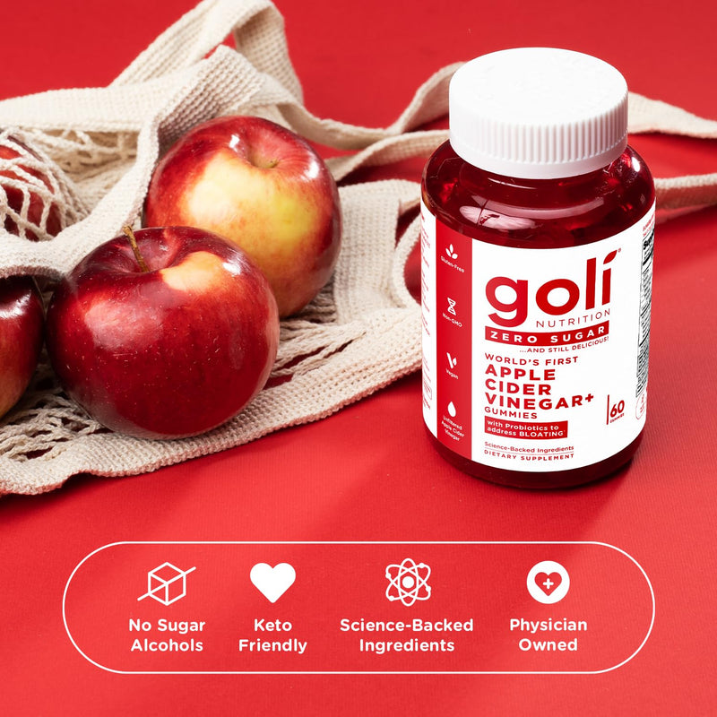 Goli Zero Sugar Apple Cider Vinegar Gummies - Vitamin B12, Probiotics to Address Bloating. No Artificial Sweeteners, No Sugar Alcohols. Vegan, Plant Based, Non-GMO, Gluten-Free & Gelatin Free. (1) - BeesActive Australia
