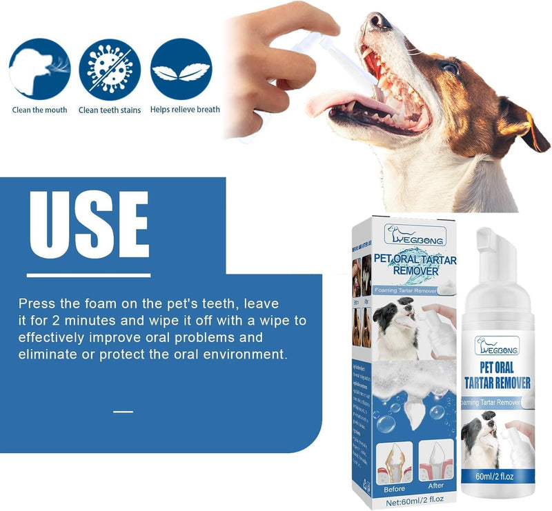 Pet Oral Tartar Remover Spray, Pets Oral Tartars Removers Foaming Tartars, Dog Teeth Cleaning Foam for Dogs & Cats, Pet Dental Foaming Care Sprays（1PC）