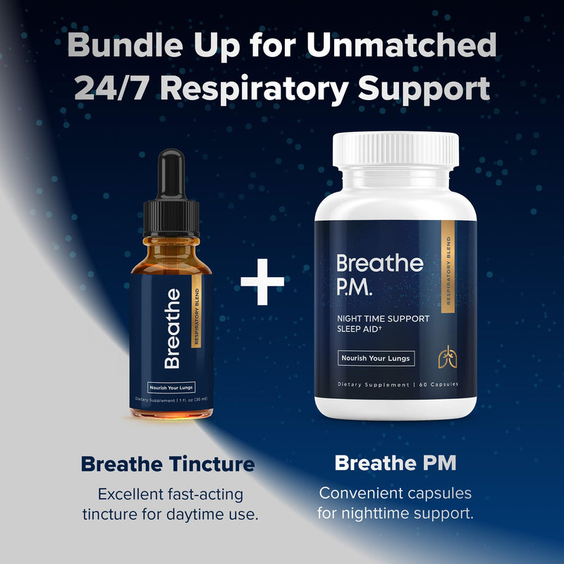 BREATHE PM, Nighttime 6-IN-1 Mullein Capsules For Lung Detox for Smokers (60 Caps - 30 Days) - L-Theanine, Thyme, & Mullein Leaf Extract For Lungs - Mucus Removal Supplement - GMO-Free & Made in USA